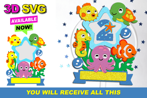 Download Ocean Cute Babys Cake Topper 3D SVG - Cute Collection