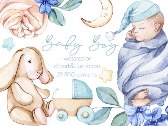 Download Watercolor Baby Boy Clipart - Baby boy clipart Collection