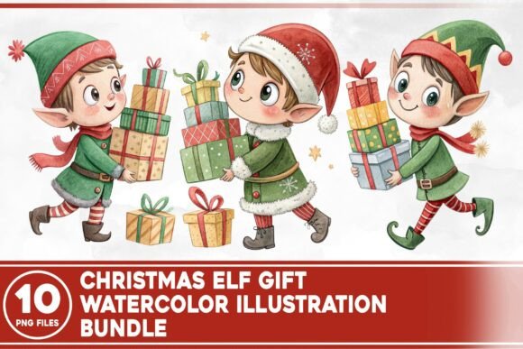 Download Christmas Elf Gift Watercolor Bundle - Watercolor bundle Collection