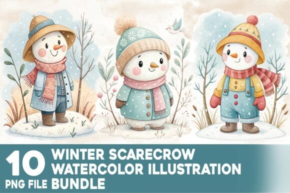 Download Winter Scarecrow Watercolor Bundle - Watercolor bundle Collection