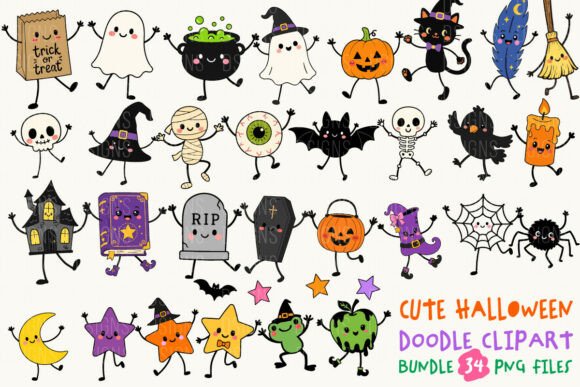 Download Cute Halloween Doodle Clipart Bundle PNG - Cute Collection