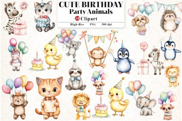 Download Cute Birthday Party Animals Clipart - Cute Collection